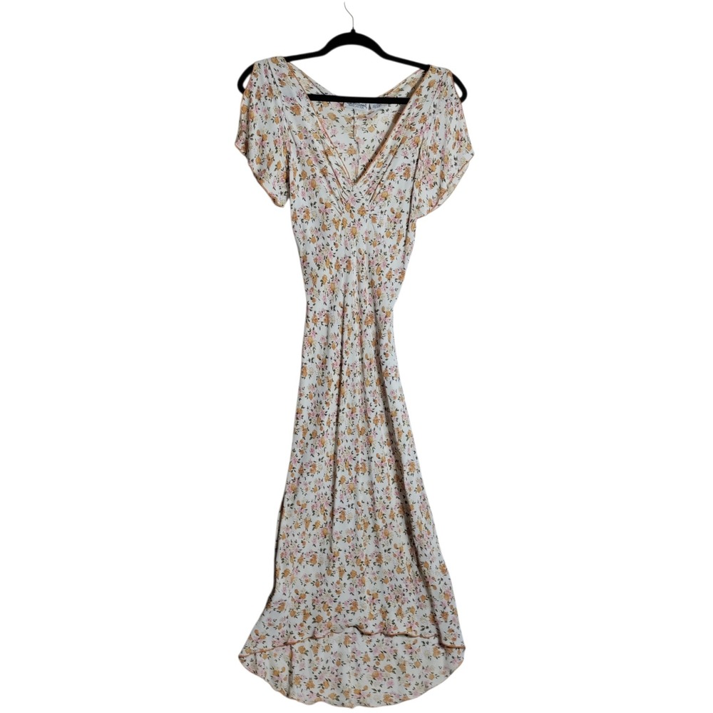 Uncivilized Floral High Low Midi Dress Cream Pink Yellow Size M Cottagecore